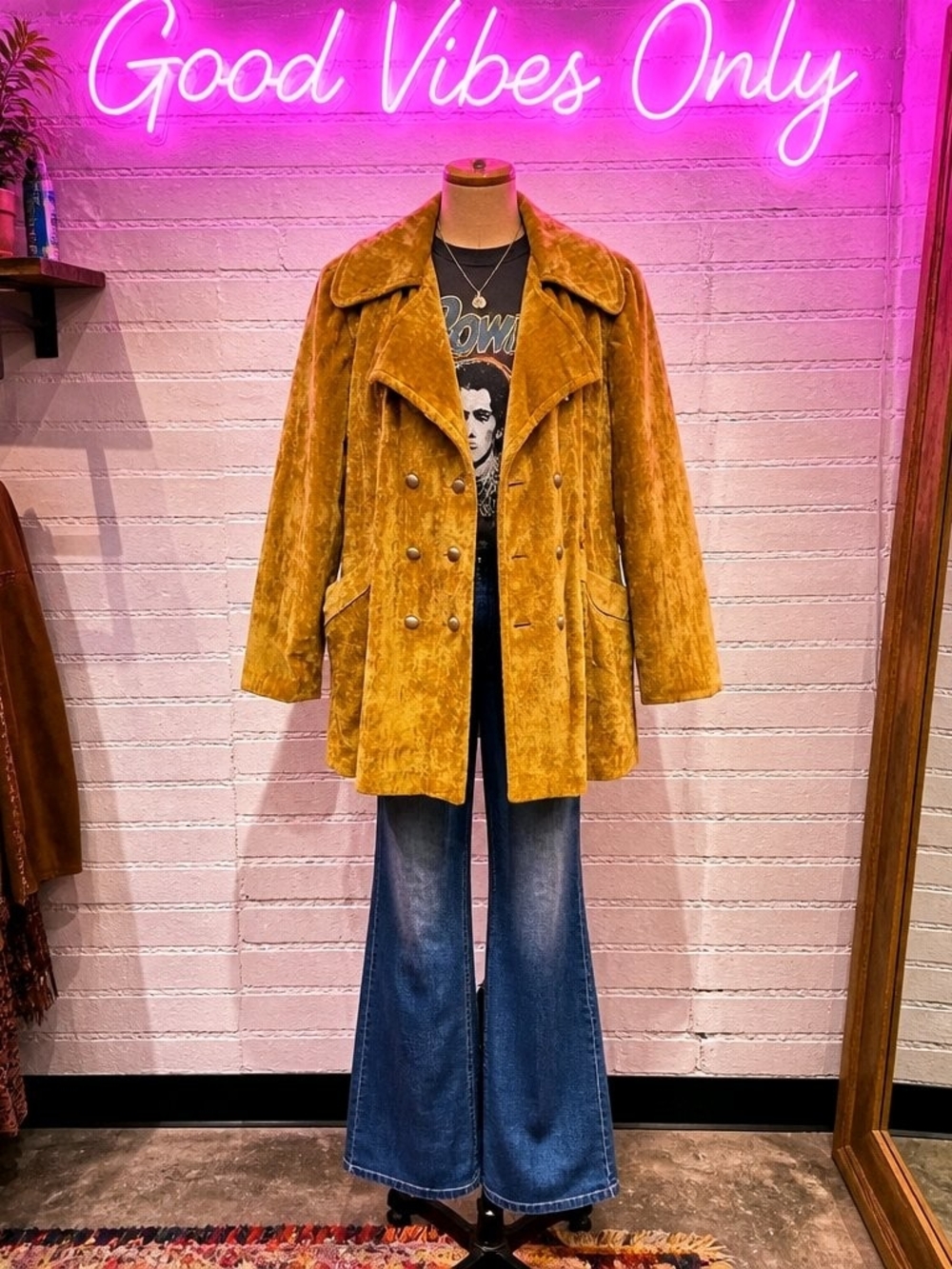 Mustard Velvet Double-Breasted Coat